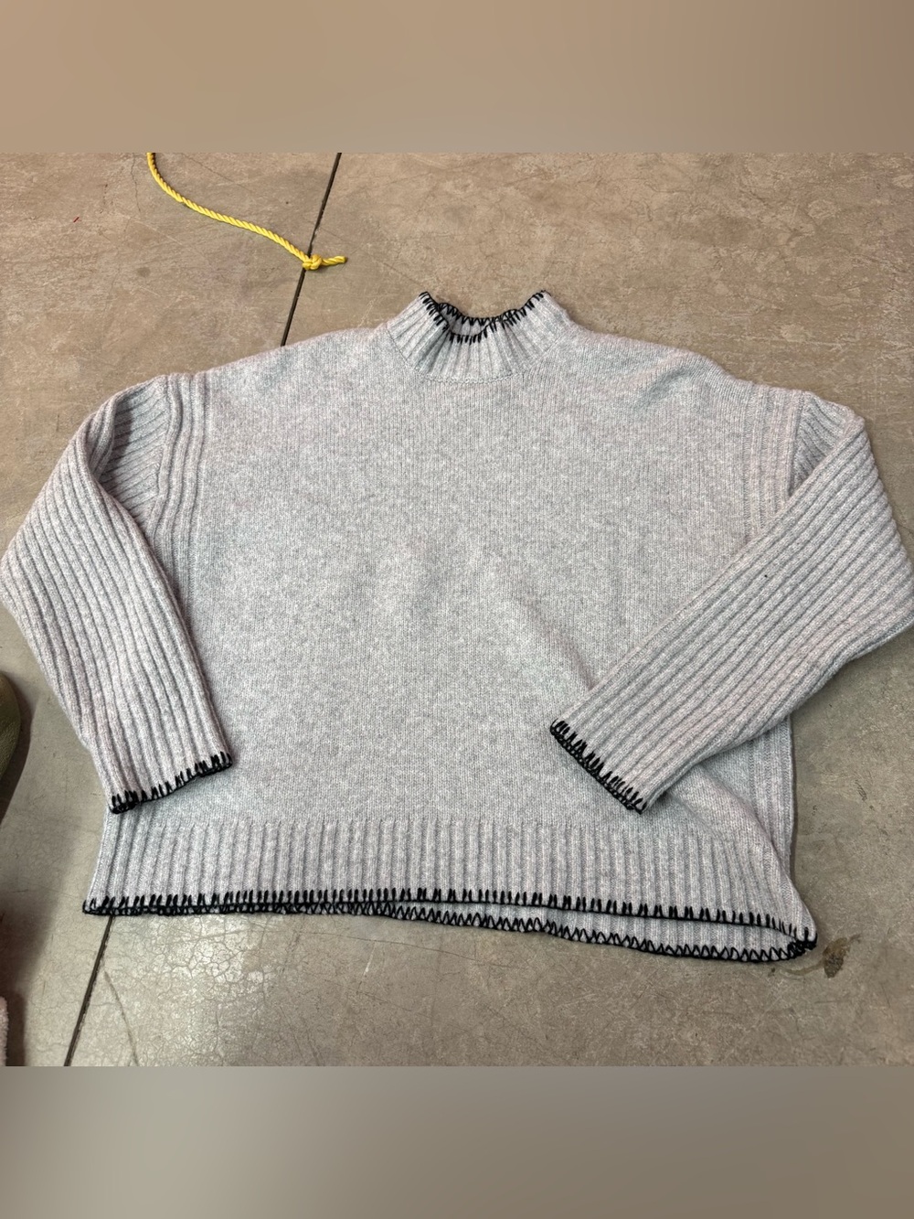 Joie Light Gray Turtleneck Sweater with Black Contrast Trim
